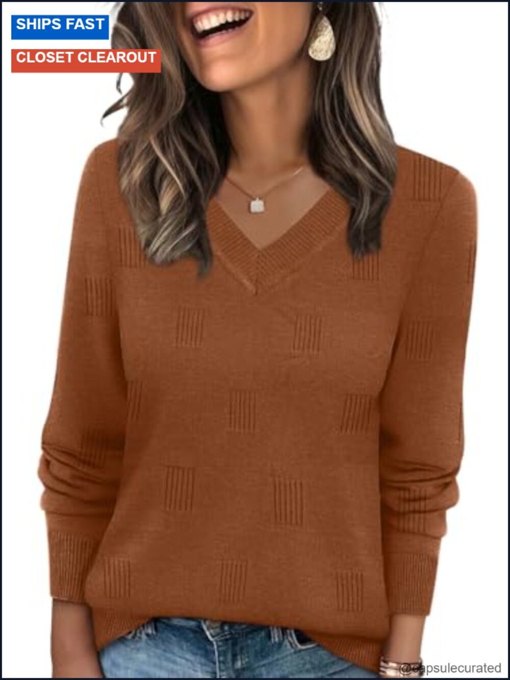Lightweight V-Neck Pullover Sweater Long Sleeve Knit Tops Casual Fall Outfits